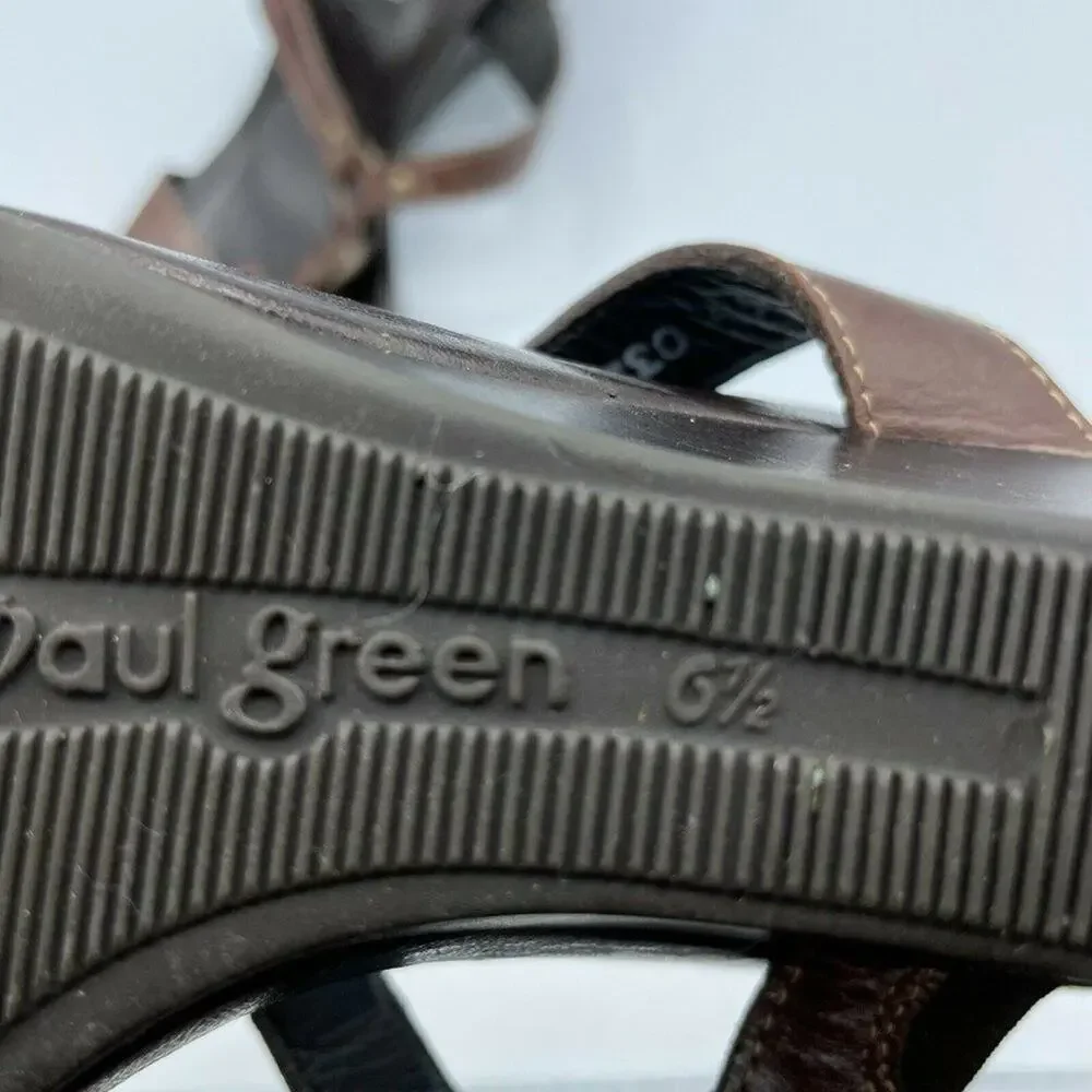 Paul Green Brown Open Toe Wedge Heel Leather 6.5 Y2K